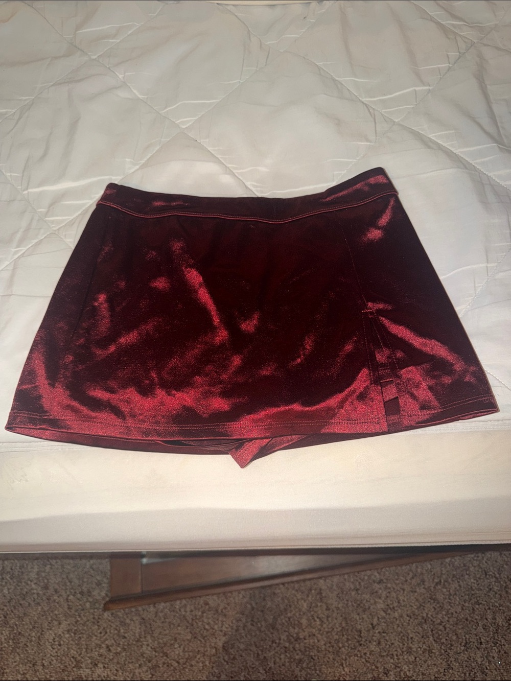 Urban Outfitters Velvet Mini Skort in Burgundy Red